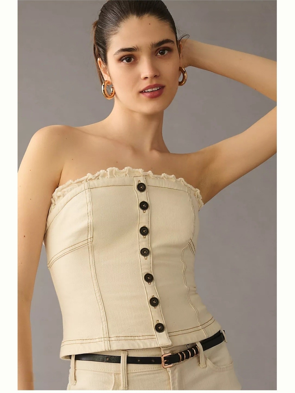 Pilcro Strapless Corset Crop Top in Cream